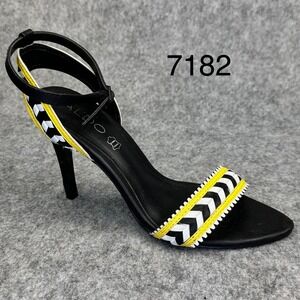 Aldo Womens 8.5 Strappy Stiletto Sandals Chevron Yellow Black White Heels